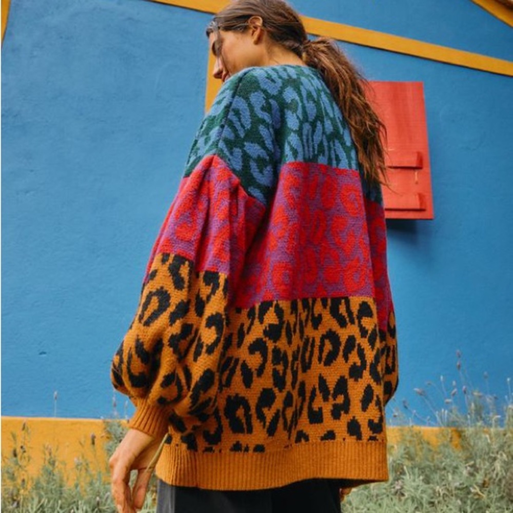 FARM Rio Multicolor Leopard Print Cardigan